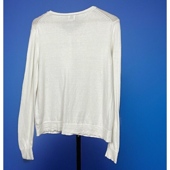 A New Day Sweater Cardigan Long Sleeve Button Up White Cotton Large Twee Classic - Picture 3 of 4